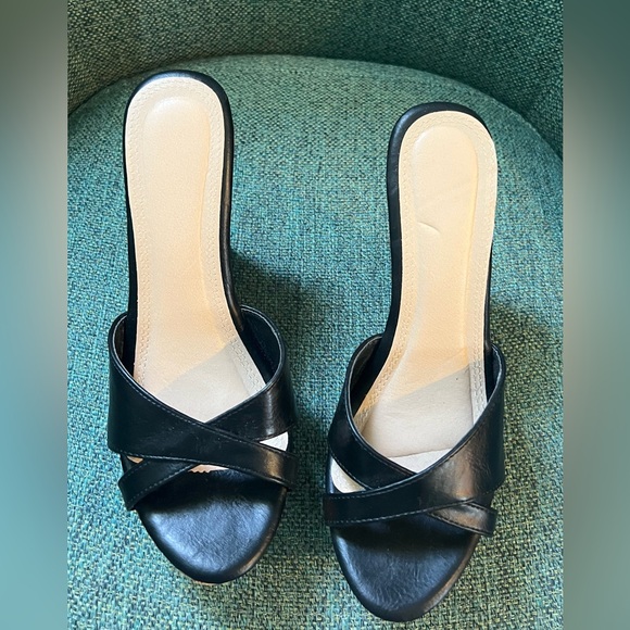 Black Wedge Cork Sandals - Picture 4 of 5